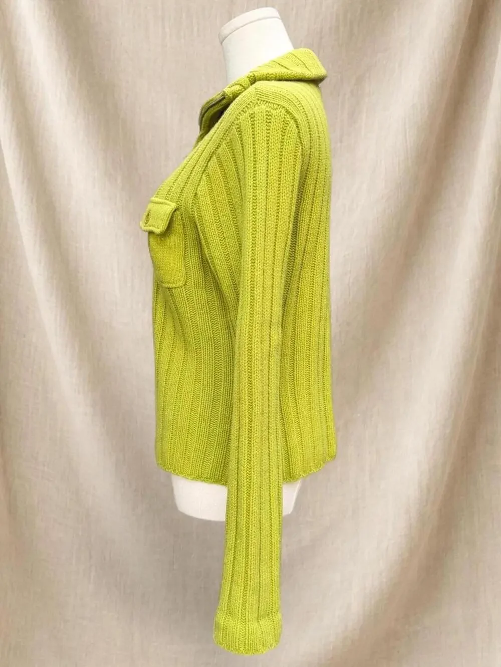 J.Crew 100% lambswool green ribbed knit zip up sweater with pockets